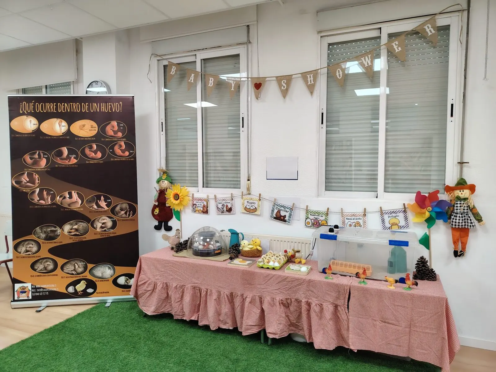 Rincón temático del proyecto de incubación montado en el aula